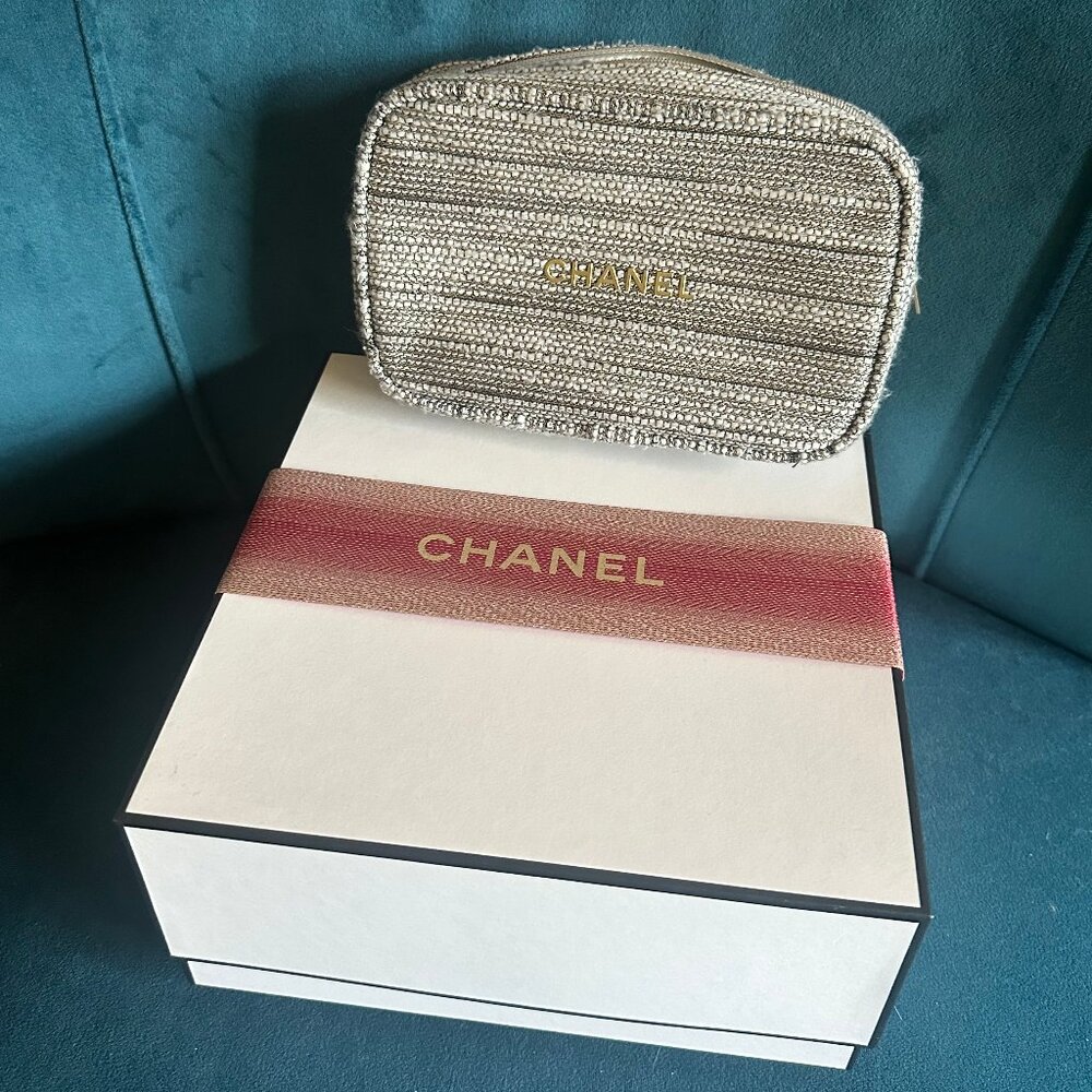 Chanel Holiday 2022 Tweed Makeup Bag with Box
